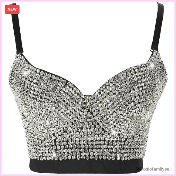 Rhinestone Diamond Push Up Bustier Crop Top Sexy Club Party Corset Bra